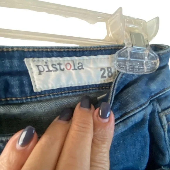 Pistola Mid Rise Distressed  Skinny Zip Ankle Medium Wash Denim Blue Jeans SZ 28 - Picture 9 of 12